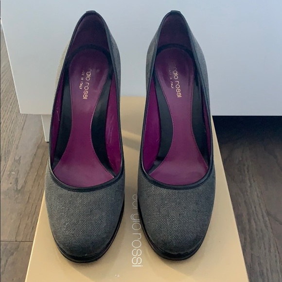 Sergio Rossi - Black Platform Pump w/ Grey Canvas - Picture 3 of 8